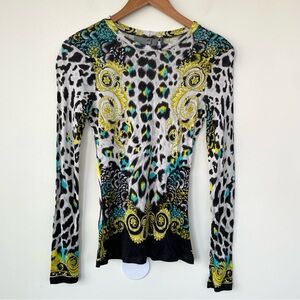 VERSACE Collection Long Sleeve Stretch Crew Neck Animal Printed Blouse Small S